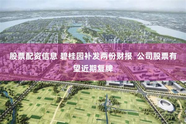 股票配资信息 碧桂园补发两份财报  公司股票有望近期复牌